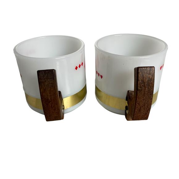 Vintage Siesta Ware Playing Card White Milk Glass Mug Wood Handle MCM Hearts - Picture 4 of 12